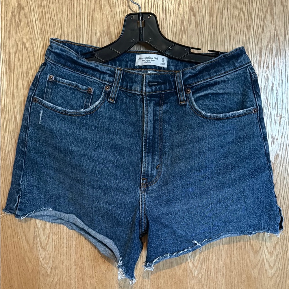 Abercrombie & Fitch Blue Denim Shorts, Curve love 4 inch mom short high rise